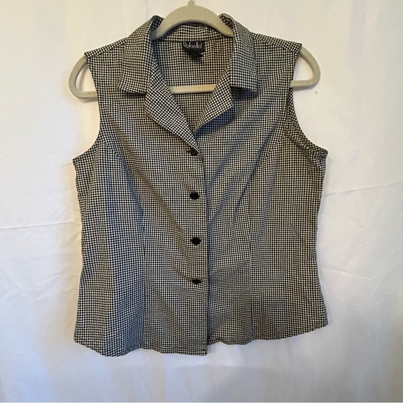 Rafaella Black White Check Sleeveless Button Front Blouse | Size 12 - Picture 3 of 8